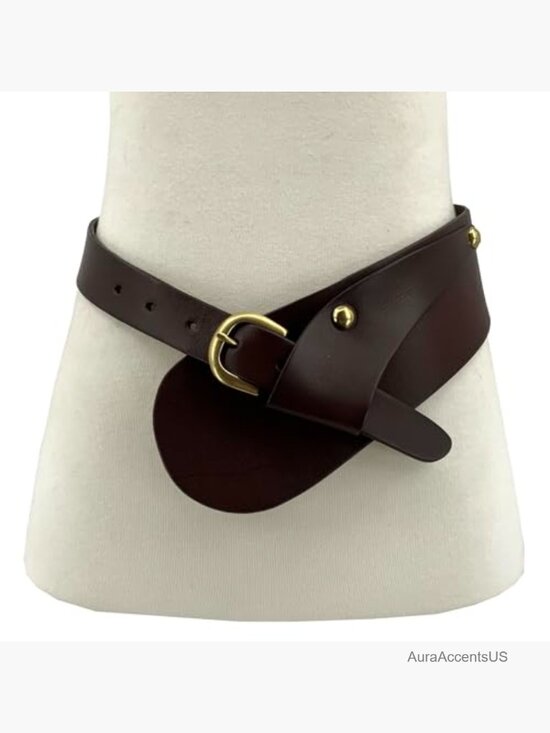 Genuine Cowhide Leather Adjustable Wrap Belt with Gold-Tone Buckle